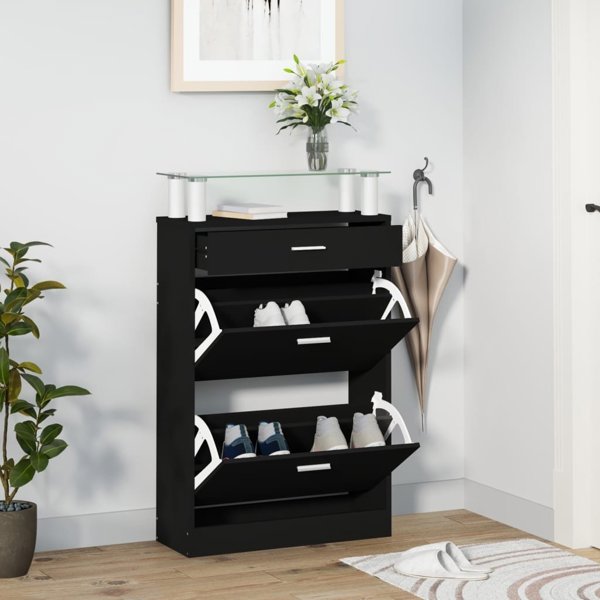 vidaXL Szafka na παπούτσια, μαύρη, 63x24x104 cm, ξυλοπαραγωγικό υλικό