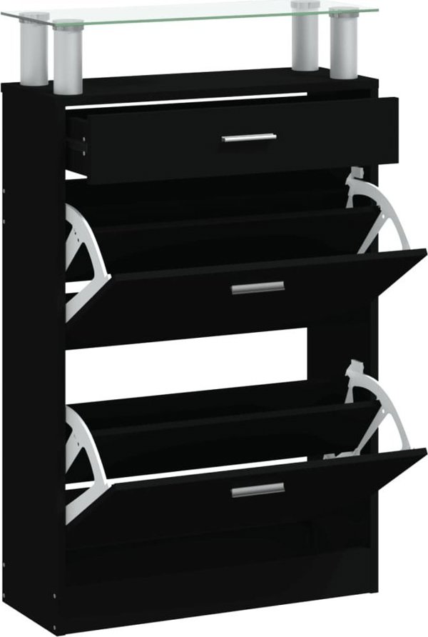 vidaXL Szafka na παπούτσια, μαύρη, 63x24x104 cm, ξυλοπαραγωγικό υλικό