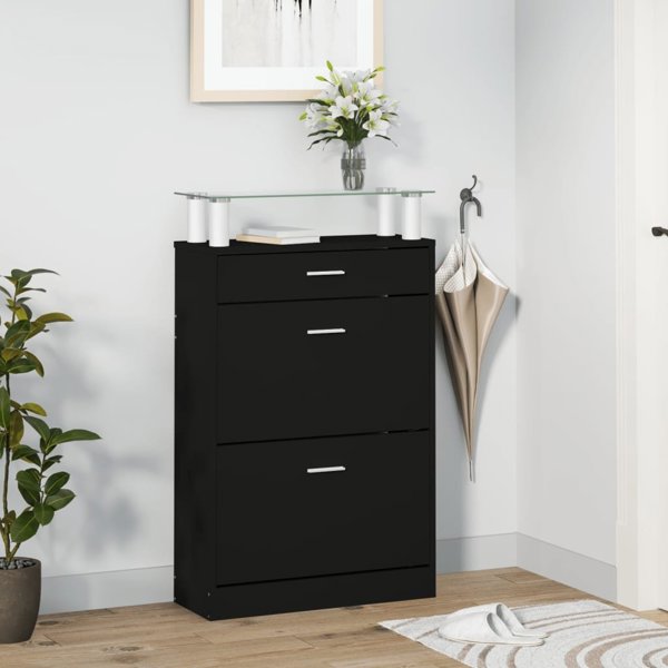 vidaXL Szafka na παπούτσια, μαύρη, 63x24x104 cm, ξυλοπαραγωγικό υλικό