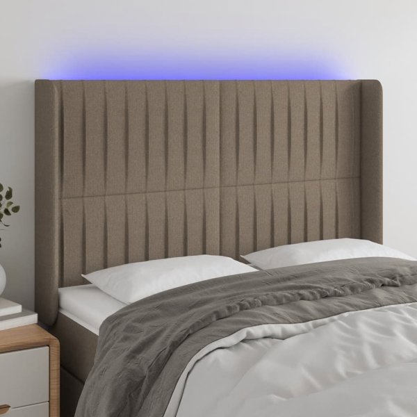 vidaXL Κεφαλάρι Κρεβατιού με LED, ταουπ, 147x16x118/128 εκ, ύφασμα