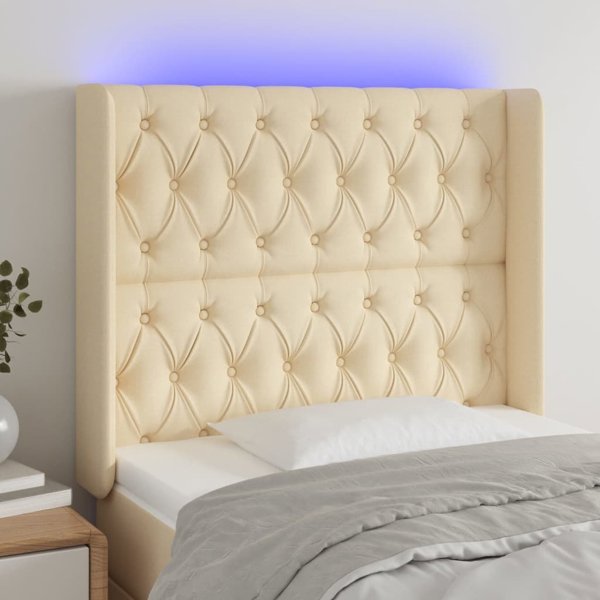 Κεφαλάρι κρεβατιού με φωτισμό LED vidaXL, κρεμ, 103x16x118/128 cm, ύφασμα