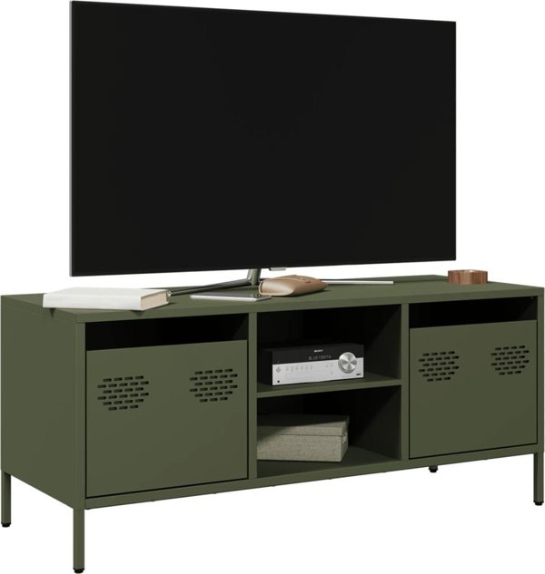 vidaXL vidaXL Szafka RTV, oliwkowa, 101,5x39x43,5 cm, stal walcowana na zimno