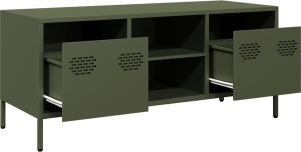 vidaXL vidaXL Szafka RTV, oliwkowa, 101,5x39x43,5 cm, stal walcowana na zimno