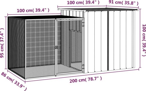 vidaXL Κλούβα για κοτόπουλα, ανθρακί, 200x91x100 cm, ατσάλι