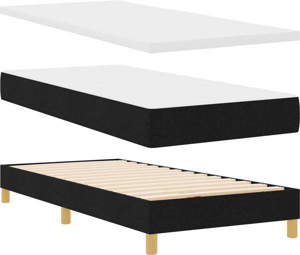 vidaXL Κρεβάτι Box Spring με Στρώμα, Υφασμάτινο, Μαύρο, 90x200 εκ.