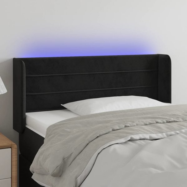 vidaXL Κεφαλάρι κρεβατιού με LED, μαύρο βελούδο, 93x16x78/88 cm