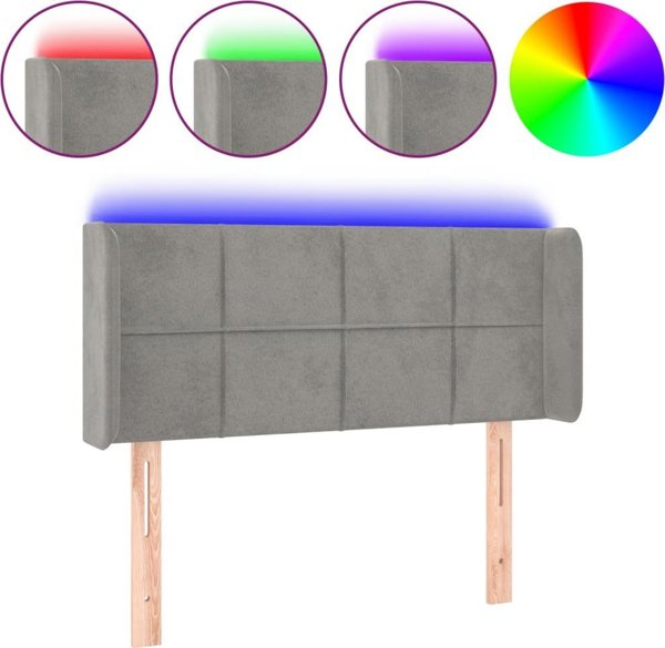 vidaXL Zaglowek do lotka me LED, jasnoszary, 103x16x78/88 cm, aksamit