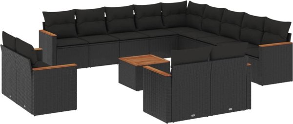 vidaXL 14-cz. zestaw wypoczynkowy do ogrodu, poduszki czarny rattan PE