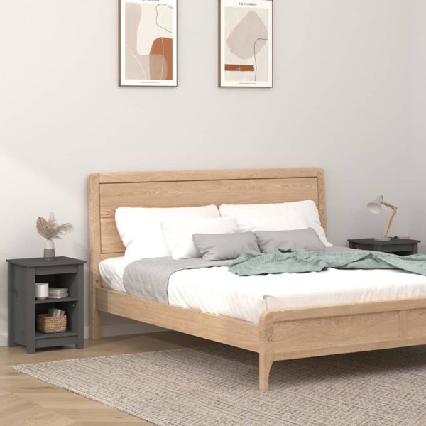 vidaXL vidaXL Szafki nocne, 2 szt., szare, 40x35x55 cm, lite drewno sosnowe