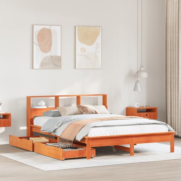 vidaXL Κρεβάτι με ράφι, χωρίς στρώμα, 150x200 εκ, μασίφ ξύλο πεύκου