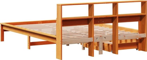 vidaXL Κρεβάτι με ράφι, χωρίς στρώμα, 150x200 εκ, μασίφ ξύλο πεύκου