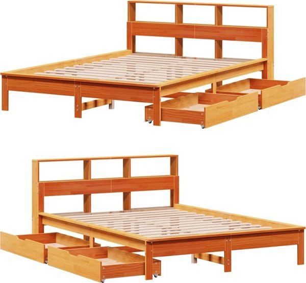 vidaXL Κρεβάτι με ράφι, χωρίς στρώμα, 150x200 εκ, μασίφ ξύλο πεύκου