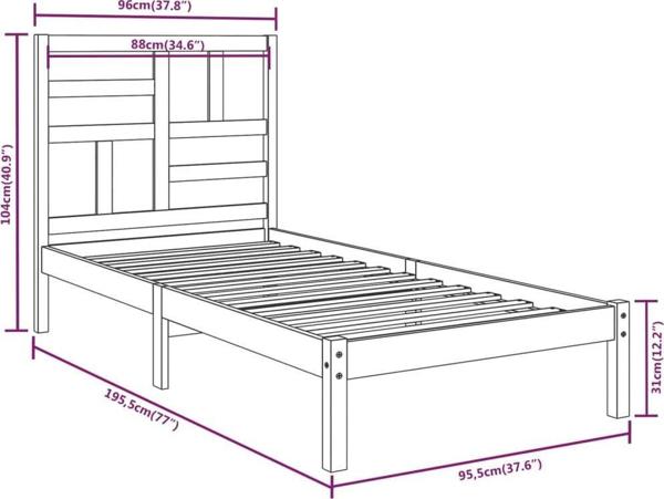 vidaXL Κορνίζα κρεβατιού, μασίφ ξύλο, 90x190 cm, μονή