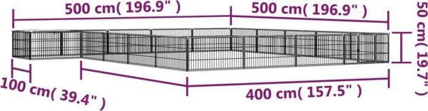 vidaXL vidaXL Kojec dla psa, 20 panele, czarny, 100x50 cm, stal