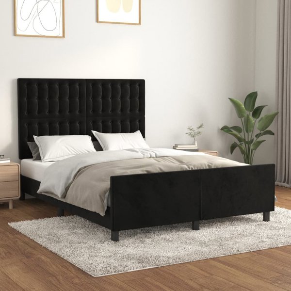 vidaXL Rama κρεβατιού με προσκέφαλο, μαύρο, 140x190 εκ., βελούδινη