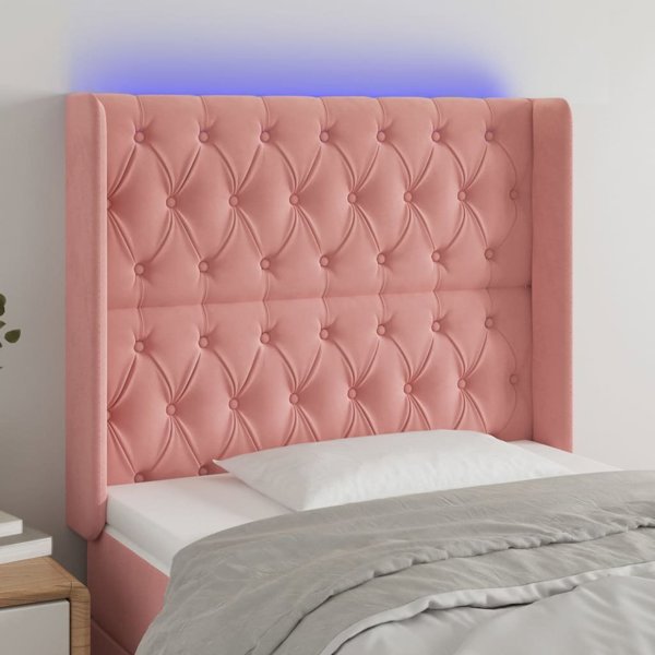 vidaXL Κεφαλάρι για κρεβάτι με LED ροζ 93x16x118/128 εκ βελούδο
