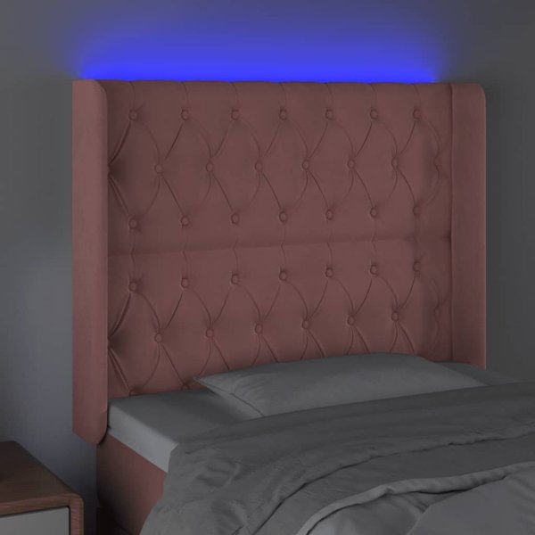 vidaXL Κεφαλάρι για κρεβάτι με LED ροζ 93x16x118/128 εκ βελούδο
