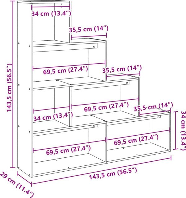 vidaXL Ράφι διαχωριστικό, 4 επίπεδα, γκρι Sonoma Δρυς, 143,5x29x143,5 cm