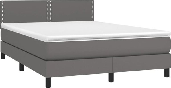 vidaXL Lozko kontynentalne z materacem i oswietleniem LED, szarej ekoskorze 140x200 cm