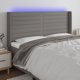 vidaXL Κεφαλάρι για κρεβάτι με LED σκούρο γκρι 183x16x118/128 cm ύφασμα