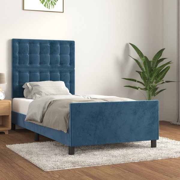 vidaXL Rama κρεβατιού με προσκέφαλο, σκούρο μπλε, 90x200 εκ., βελούδινη