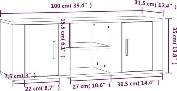 vidaXL Έπιπλο τηλεόρασης, λευκό, 100x31,5x35 εκ., συνθετικό ξύλο