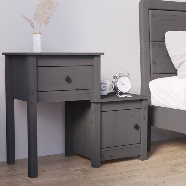 vidaXL vidaXL Szafka nocna, szara, 79,5x38x65,5 cm, lite drewno sosnowe