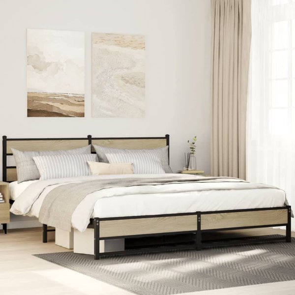 vidaXL Metalowa rama lozka bez materaca dab sonoma 200x200 cm