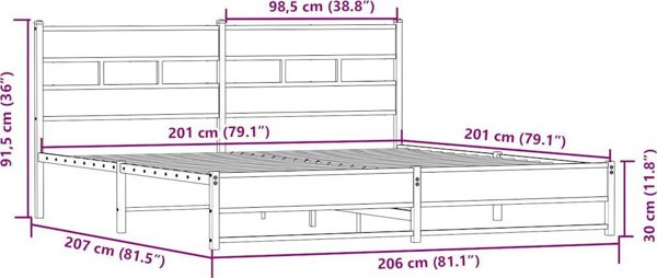 vidaXL Metalowa rama lozka bez materaca dab sonoma 200x200 cm