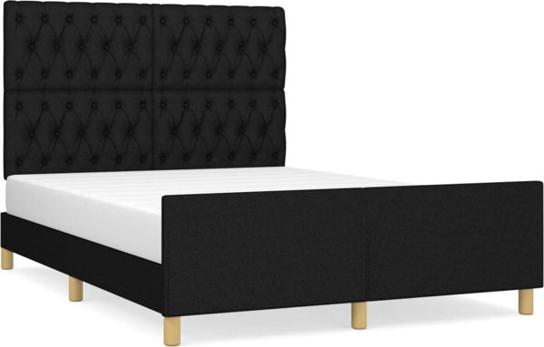 vidaXL Rama κρεβατιού με προσκέφαλο, μαύρο, 140x200 cm, υφασμάτινη επένδυση