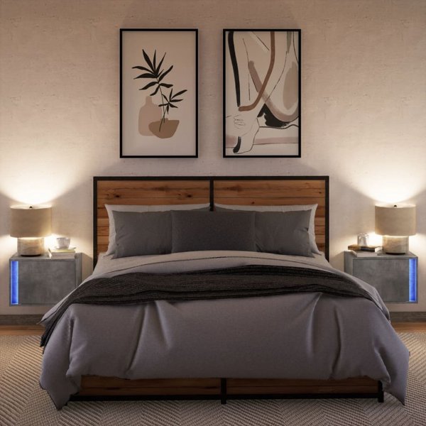vidaXL Κρεμαστά κομοδίνα με LED, σετ 2, γκρι σκουριάς