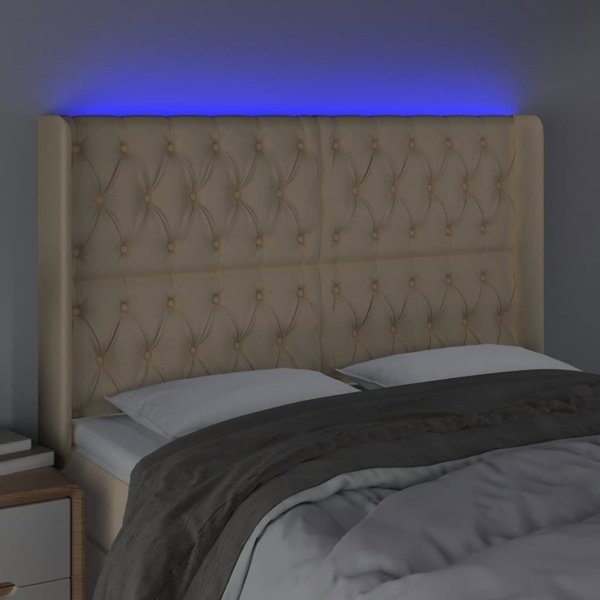 vidaXL Κεφαλάρι Κρεβατιού με LED, κρεμ, 163x16x118/128 cm, ύφασμα