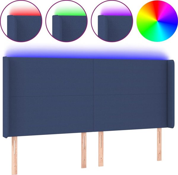 vidaXL κεφαλάρι κρεβατιού με LED, μπλε, 203x16x118/128 cm, ύφασμα