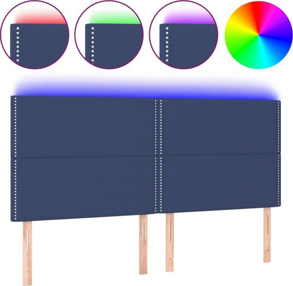 vidaXL Zaglowek do lozka z LED, niebieski, 180x5x118/128 cm, tkanina