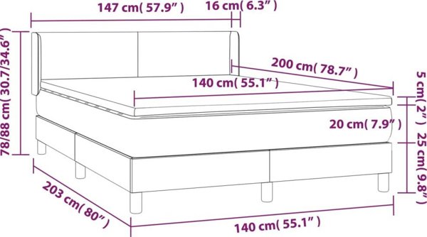 vidaXL Κρεβάτι κοντινεντάλ με στρώμα, μαύρο, δερματίνη 140x200 cm