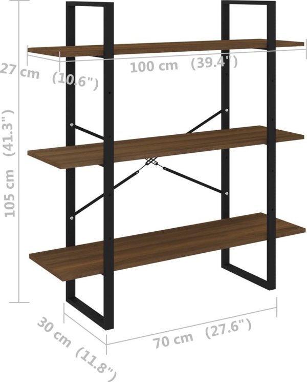 vidaXL Ράφι βιβλίων, καφέ δρυς, 100x30x105 εκ.