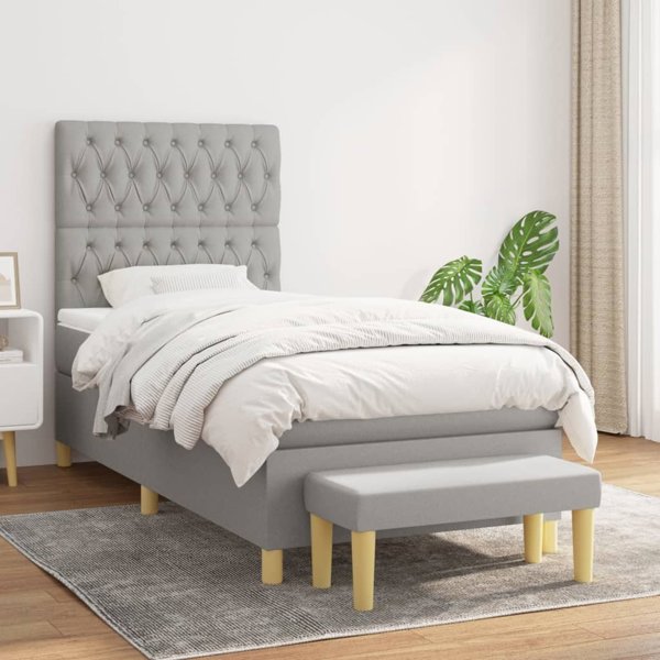 vidaXL Λουτζκο κόντινενταλ με στρώμα 90x190cm, ανοιχτό γκρι ύφασμα