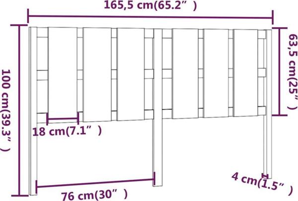 vidaXL Κεφαλάρι κρεβατιού, γκρι, 165,5x4x100 cm, μασίφ ξύλο πεύκου