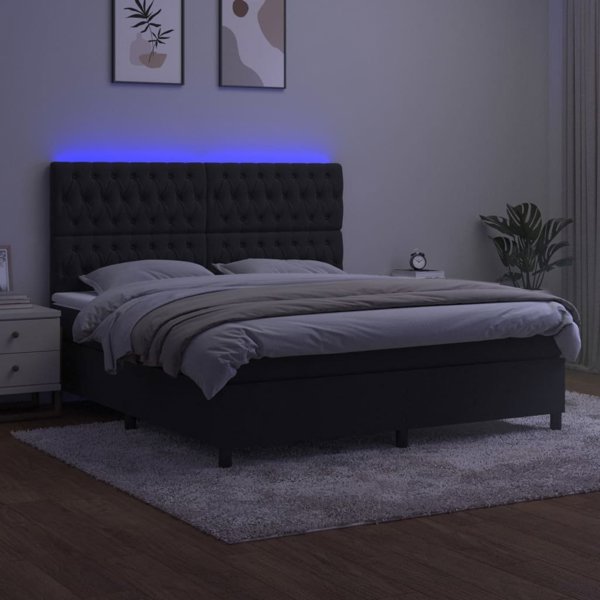 vidaXL Κρεβάτι Continental με Στρώμα και LED, Μαύρο Βελούδο 180x200cm