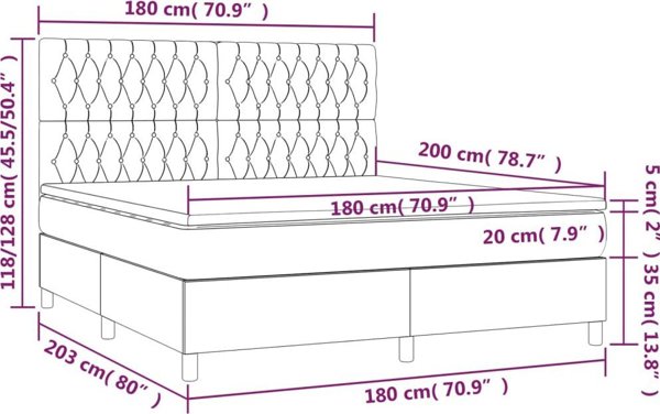 vidaXL Κρεβάτι Continental με Στρώμα και LED, Μαύρο Βελούδο 180x200cm