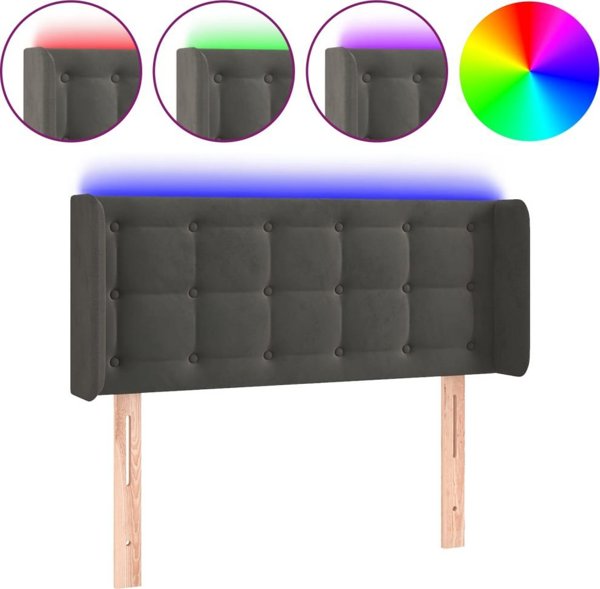 vidaXL Προσκέφαλο κρεβατιού με LED, σκούρο γκρι, 93x16x78/88 cm, βελούδο
