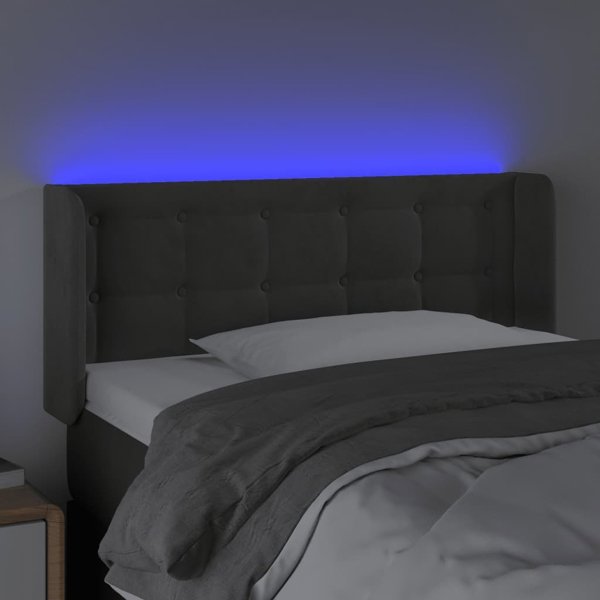 vidaXL Προσκέφαλο κρεβατιού με LED, σκούρο γκρι, 93x16x78/88 cm, βελούδο