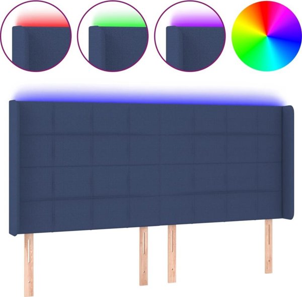 vidaXL Zagloek do lozka z LED, niebieski, 163x16x118/128 cm, tkanina