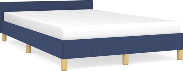 vidaXL Rama κρεβατιού με προσκέφαλο, μπλε, 120x200 εκ., επενδεδυμένη με ύφασμα