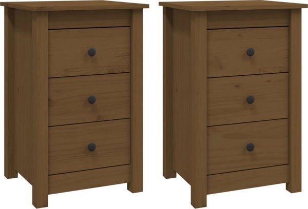 vidaXL Κομοδίνα, 2 τεμ., μέλι καφέ, 40x35x61,5 εκ, μασίφ πεύκο