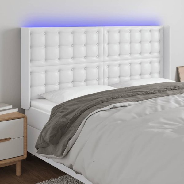vidaXL Κεφαλάρι Κρεβατιού με LED, Λευκό, 147x16x118/128 cm, Συνθετικό Δέρμα