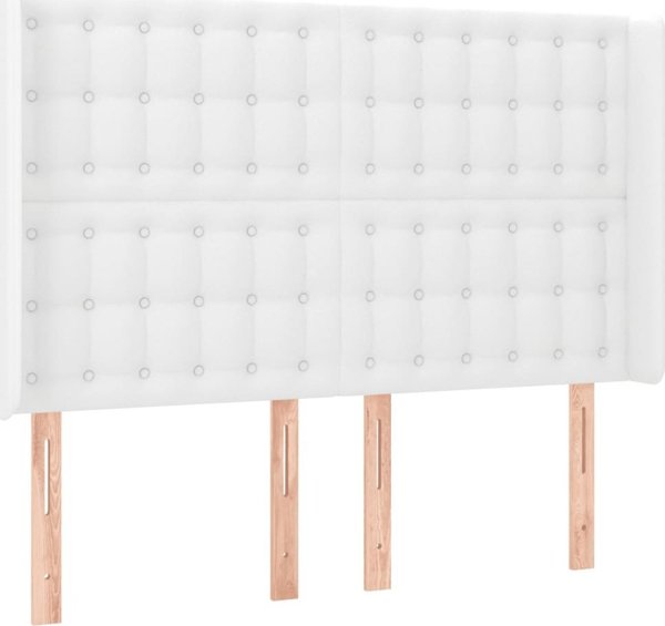 vidaXL Κεφαλάρι Κρεβατιού με LED, Λευκό, 147x16x118/128 cm, Συνθετικό Δέρμα