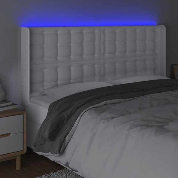 vidaXL Κεφαλάρι Κρεβατιού με LED, Λευκό, 147x16x118/128 cm, Συνθετικό Δέρμα