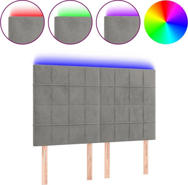vidaXL Κεφαλάρι Κρεβατιού με LED, Ανοιχτό Γκρι, 144x5x118/128 cm, Βελούδο