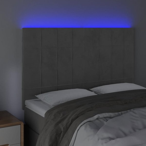 vidaXL Κεφαλάρι Κρεβατιού με LED, Ανοιχτό Γκρι, 144x5x118/128 cm, Βελούδο